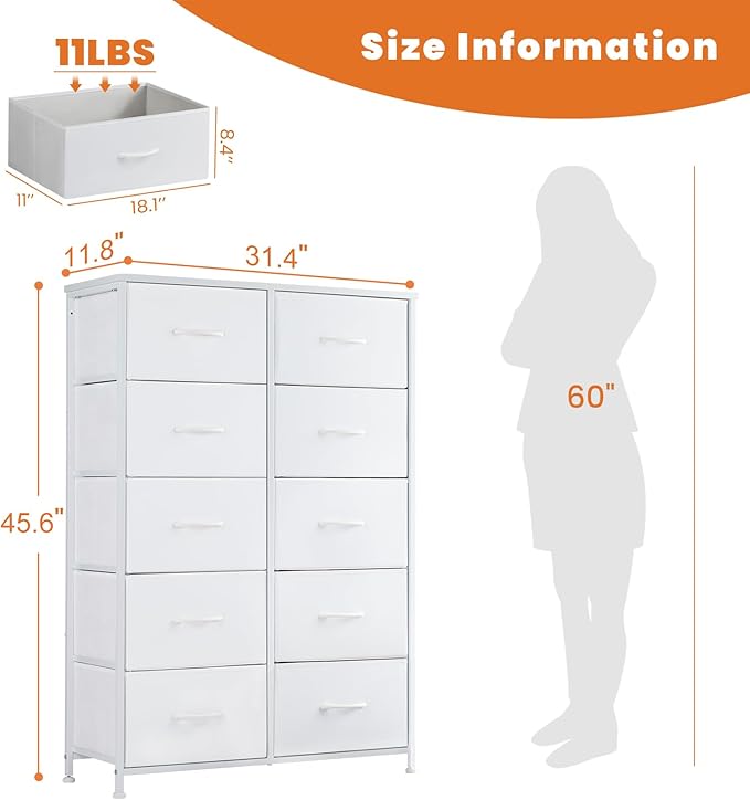 Sweetcrispy 10 Drawer Fabric Dresser Tall Chest Storage Organizer Tower - Image 3