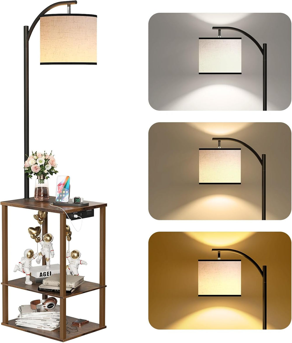 SUNMORY Floor Lamp with Table Shelves, End Side Table for Living Room
