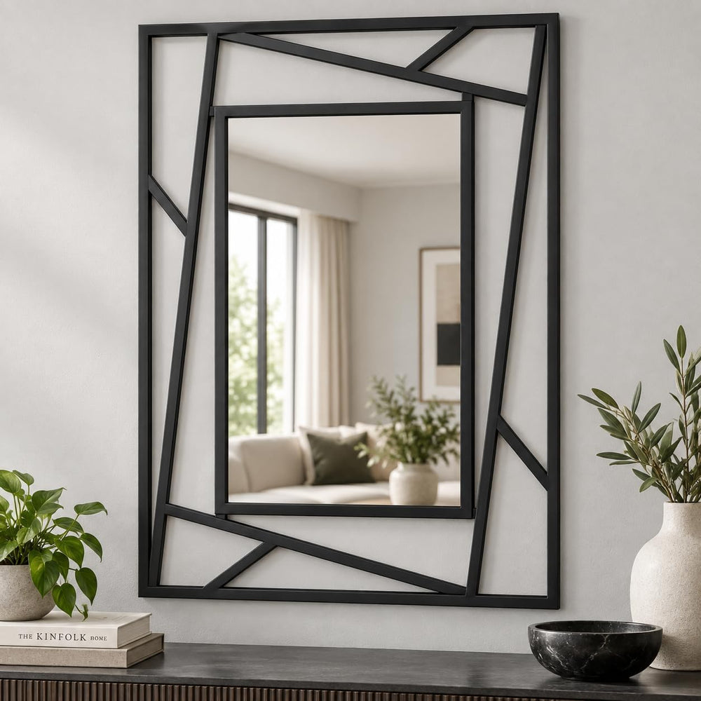 Rectangular Wall Mirror, 28''X20'' Matte Black Metal Framed F...