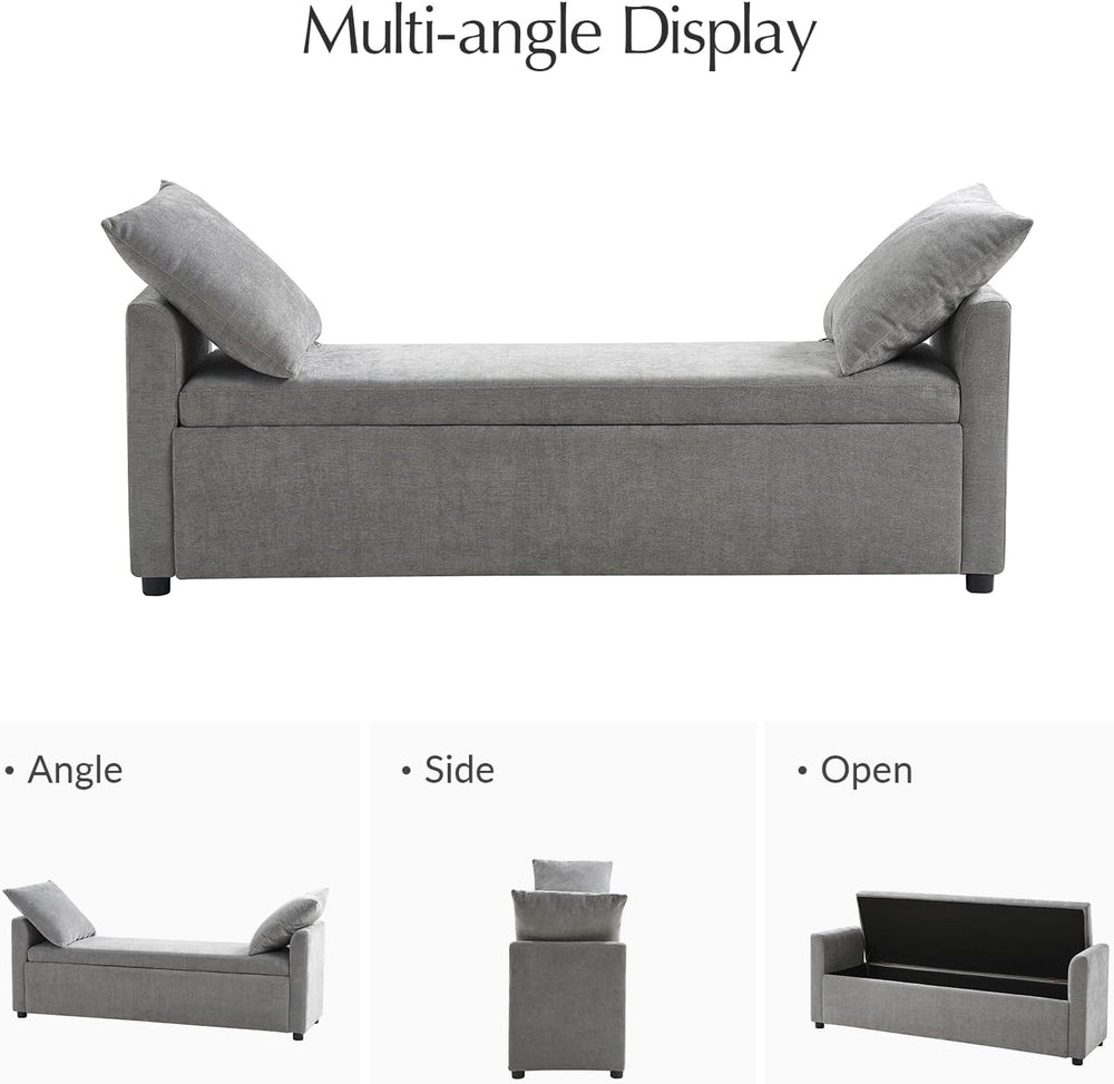 59.5" Modern Storage Ottoman Bedroom Bench, End of Bed Bench with Arms a...