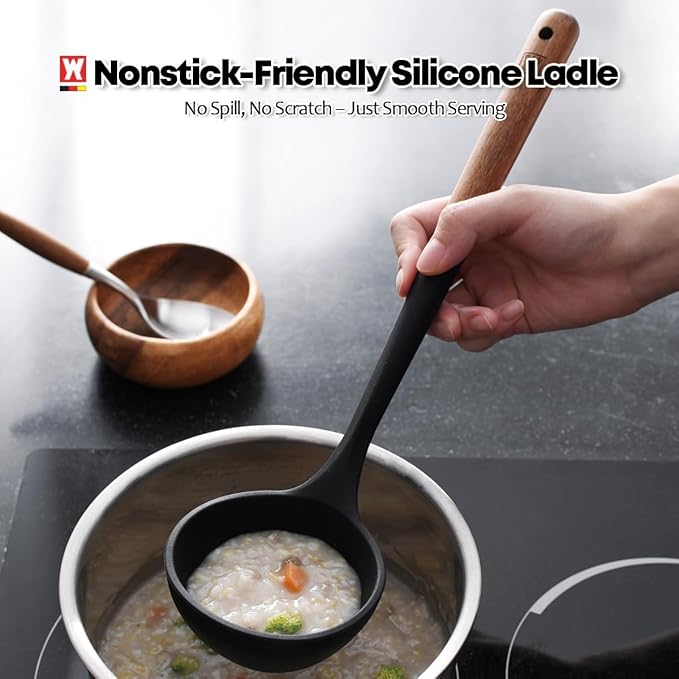 WAGENSTEIGER Set of 2pc Silicone Cooking Utensils: Wooden Handle Ladle + Long - Image 7