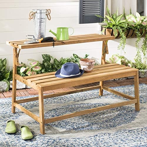 SAFAVIEH PAT6753A Collection Ruben Teak Balcony Bench and Table Outdoor Set