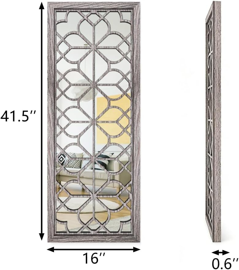 Set of 2 16x41.5 Inch Large Carved Floral Wood Frame Wall Mirrors, Shatterpro...