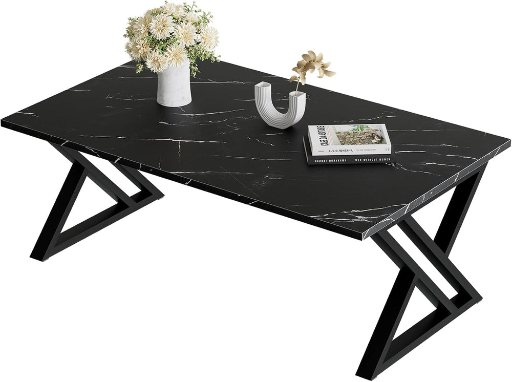 Wolawu Coffee Table Living Room Table Black Center Table, Simple Modern Faux ...