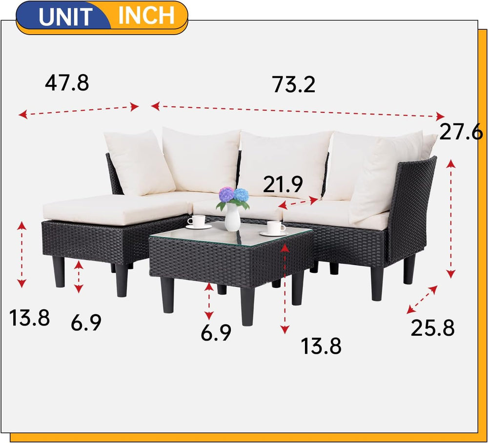 FDW 5-Piece Patio Furniture Set | Khaki | Outdoor Wicker Furniture