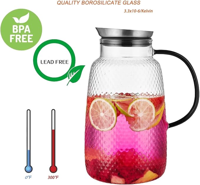 Purefold Pitcher with Lid, Glass Jug with Stainless Steel Lid - Image 5