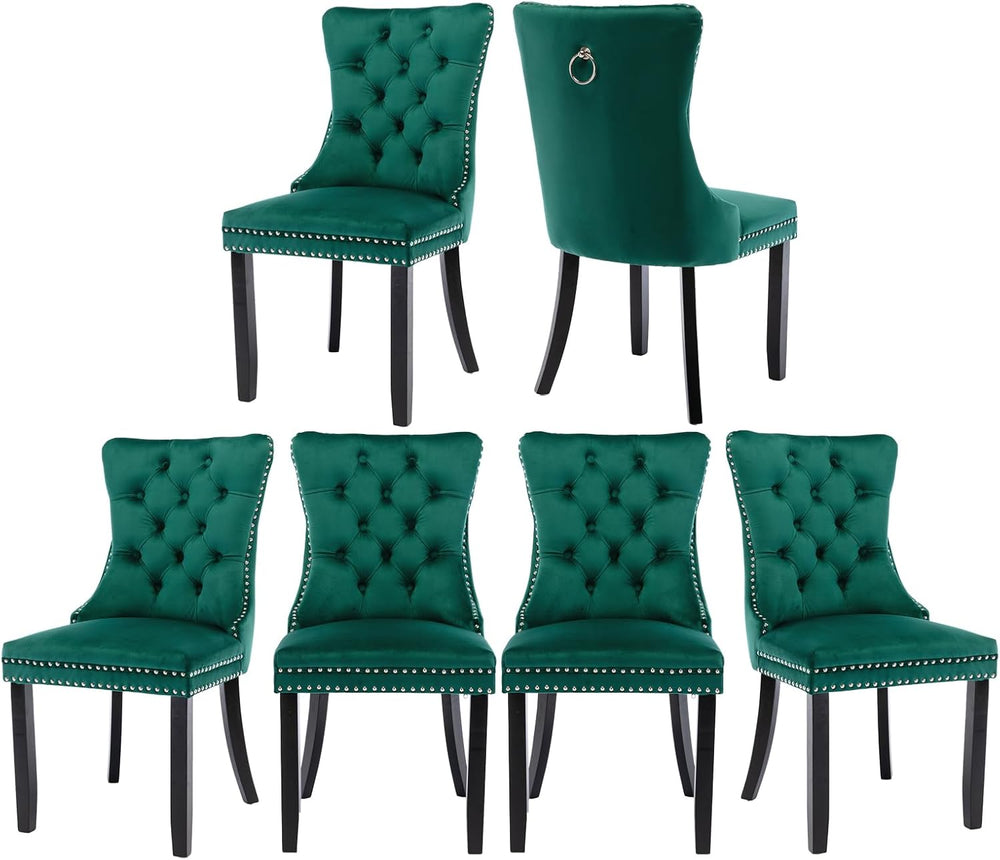 Velvet Dining Chairs Set of 6, Tufted Upholstered Dining Room Chairs with Bac...