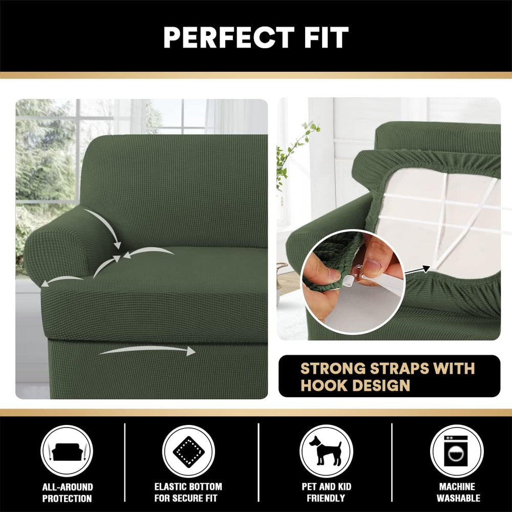 PrinceDeco 2 Pieces T Cushion Chair Slipcover Stretch Couch Covers for T Cush...