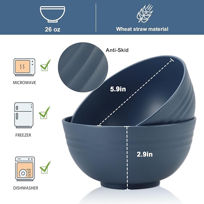 Wheat Straw Bowl Sets, Microwave and Dishwasher Safe Bowls, Kitchen Bowl - Image 2