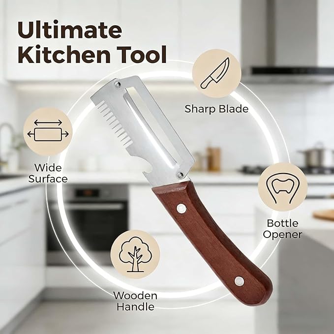 Premium Vegetable Peeler with Wooden Handle and Bottle Opener, 2-In-1 Stainless - Image 4