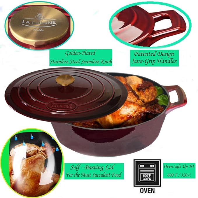 La Cuisine Enameled Cast Iron Oval Dutch Oven Casserole Dish Pot