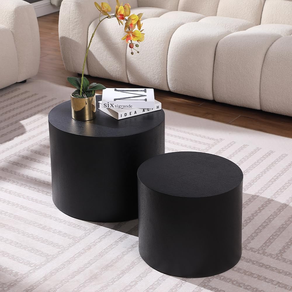 WILLIAMSPACE 18.9" Black Nesting Coffee Table Set of 2, Modern Round Cof...