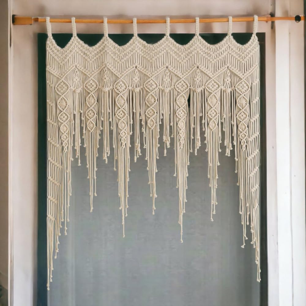 Macrame Valance Curtain for Kichen Windows 41.33 * 53.15Inch Farmhouse Boho C...