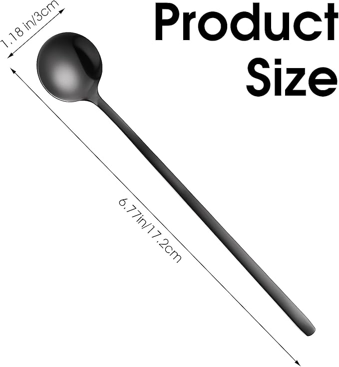 Gjinxi 4pc Satin Black Stainless Steel Coffee Spoons, 6.7 Inch Mini Teaspoons - Image 2