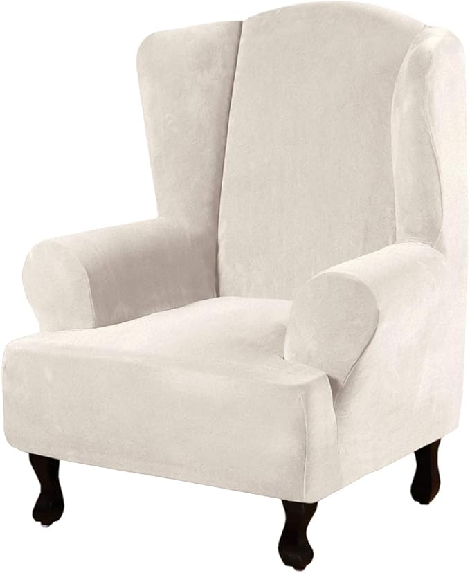 H.VERSAILTEX Wingback Chair Covers Velvet Plush Wing Chair Slipcover 1 Piece by HVERSAILTEX