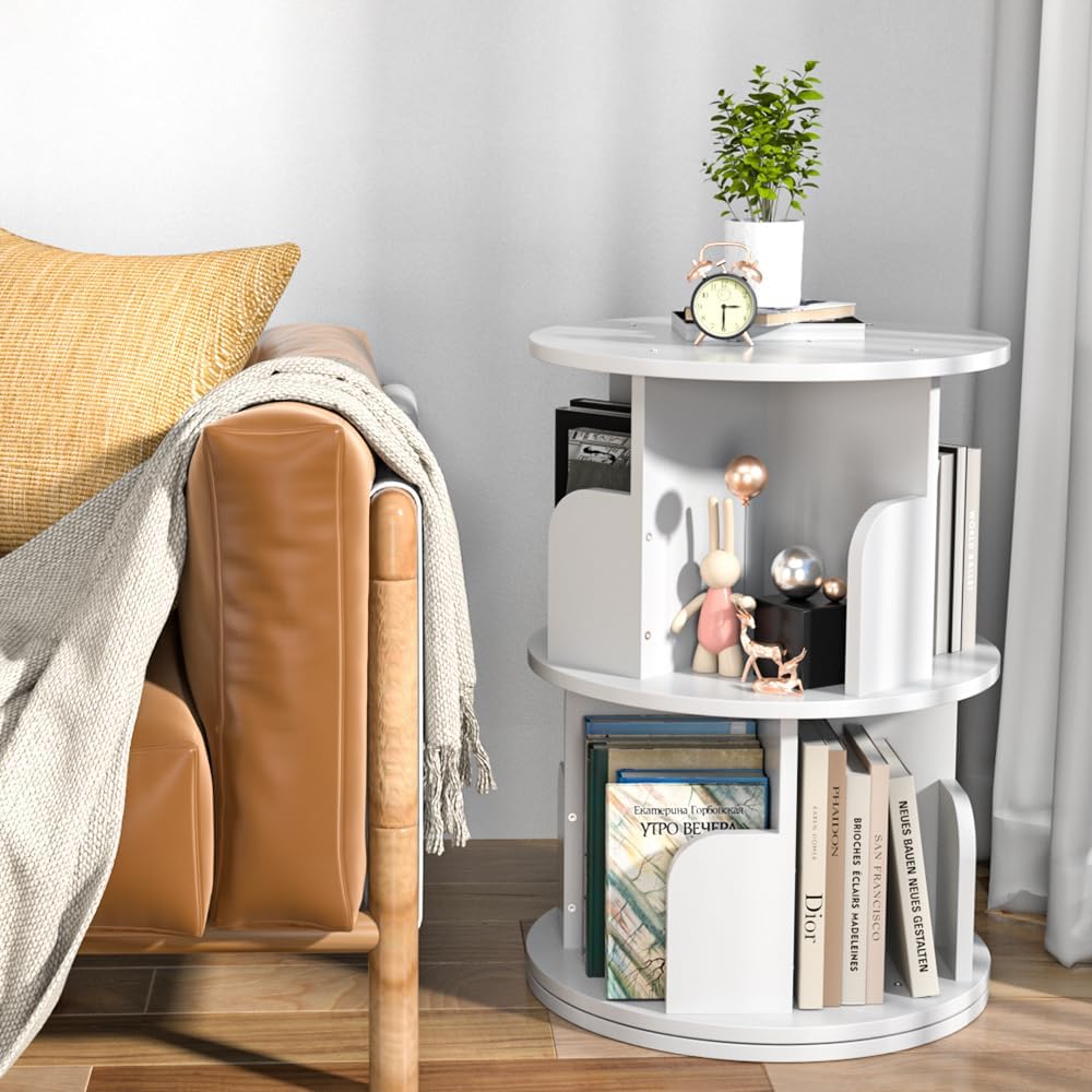 Nidouillet Rotating Bookshelf, Revolving Bookcase 360 Display Round Bookshelf...