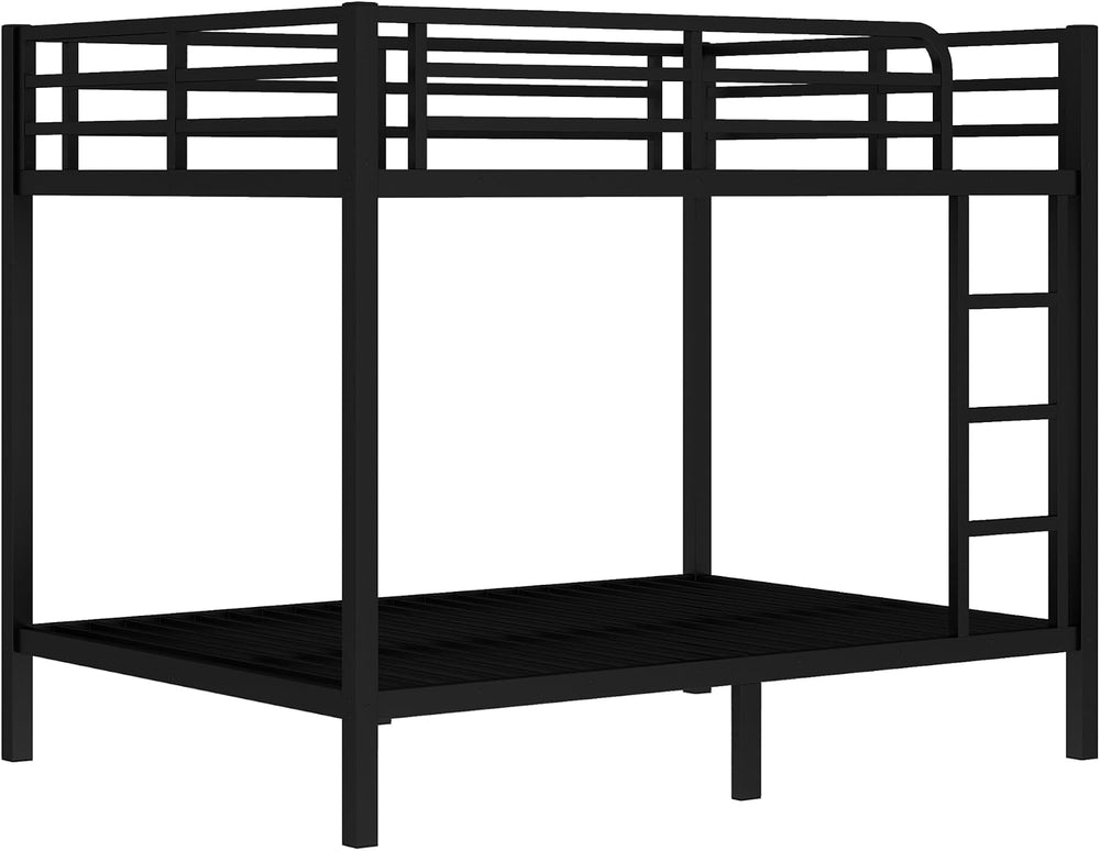 Full Over Full Bunk Bed with Guardrail and Ladder, Black