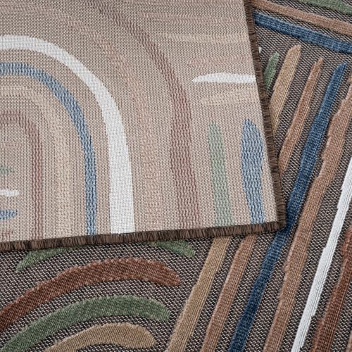 CAMILSON Indoor Outdoor Rug, Brown 8x10 Geometric Arch Striped Area Rugs for ...