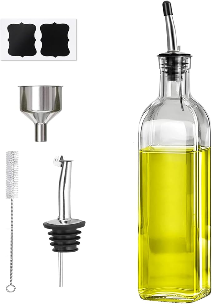 Olive Oil Dispenser Bottle, 2 Labels, 1 Brush and 1 Funnel Oil Bottles by Unknown