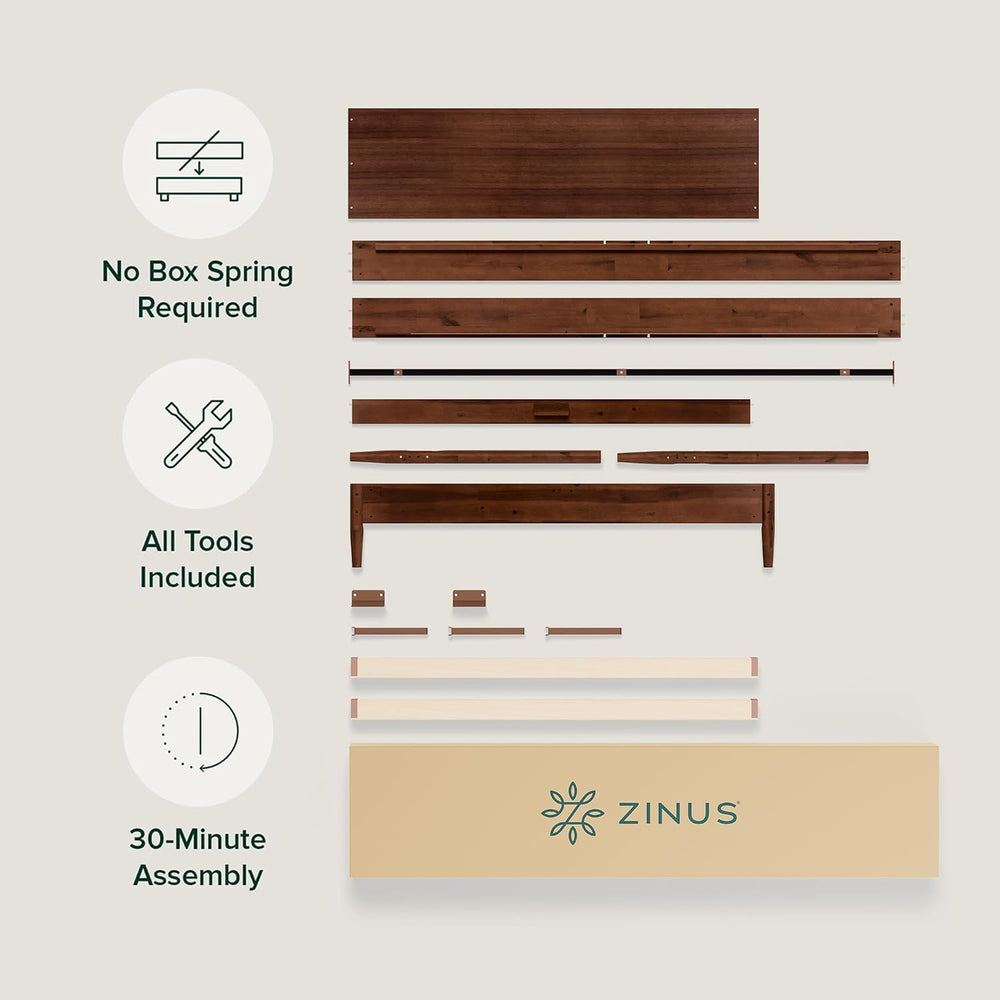 Zinus Allen Mid Century Wood Platform Bed Frame, Queen