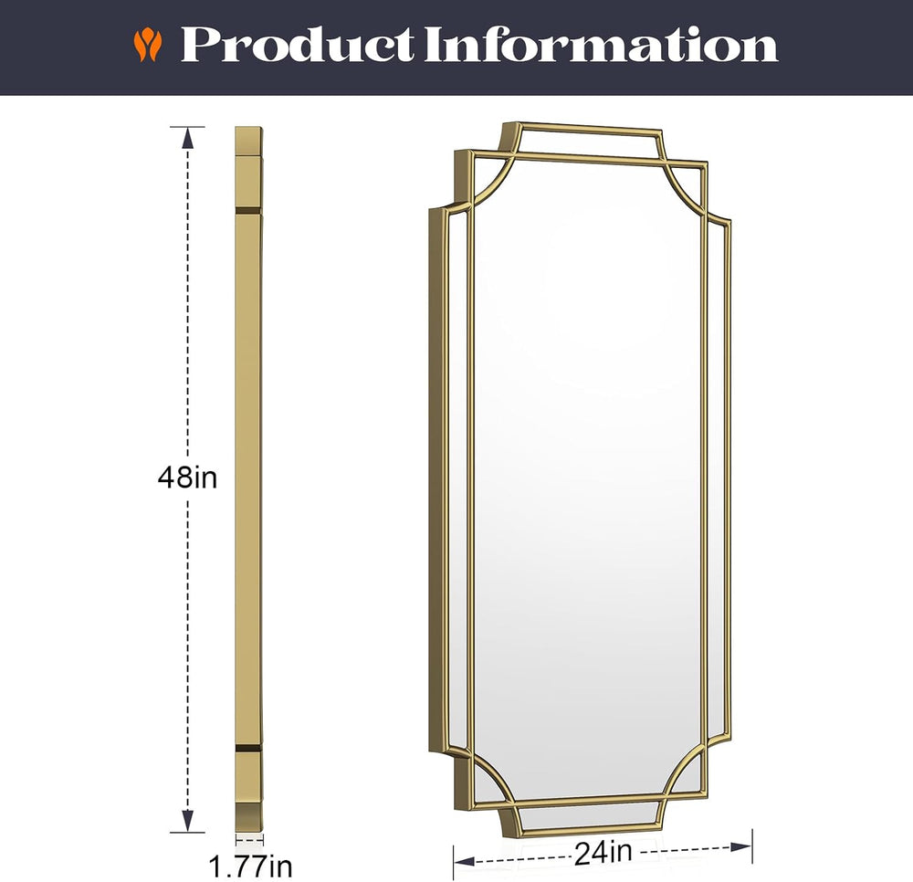 Dining Room Mirrors for Wall, 24x48 Inch Art Deco Gold Decorative Mirror for ...
