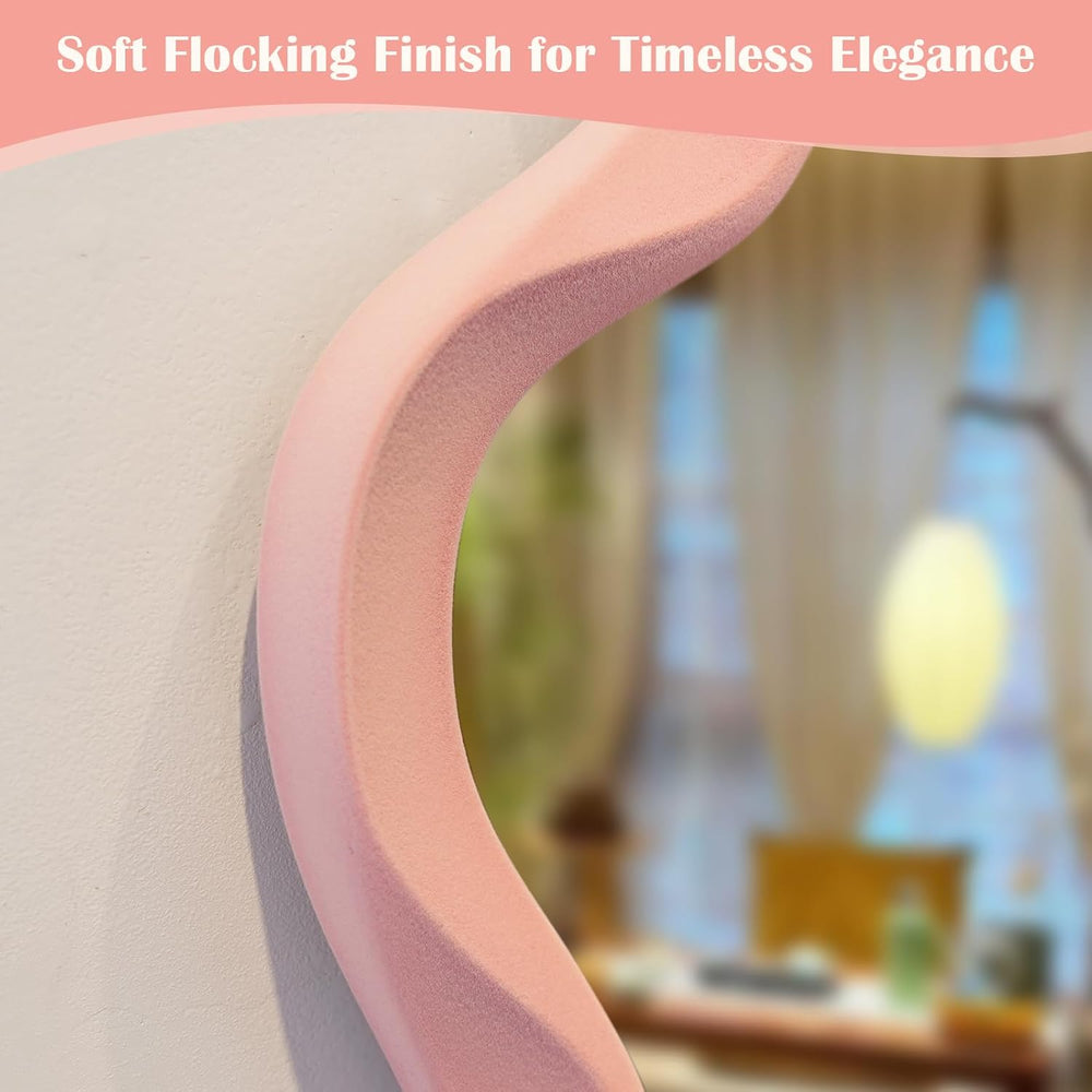 Wavy Mirror Wall Decor for Living Room Hallway,Light Pink,13.8x29.7