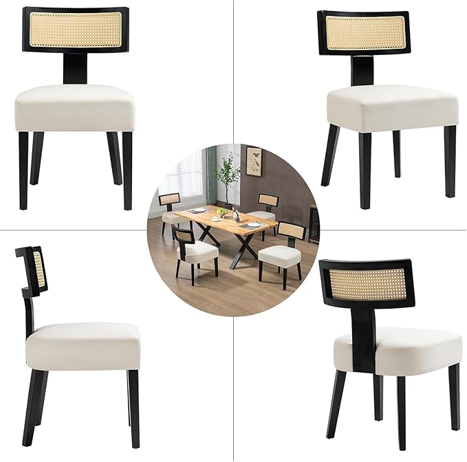 Dining Chairs Set of 2,Mid-Century Modern Dining Chairs-Upholstered Rattan Se...
