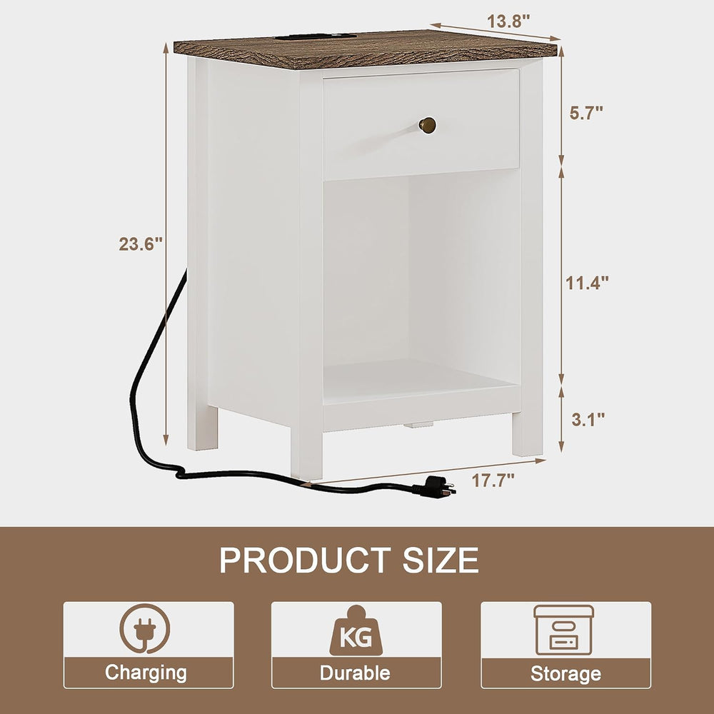 ChooChoo Farmhouse Nightstand with Charging Station | Wooden Top Bedside End ...