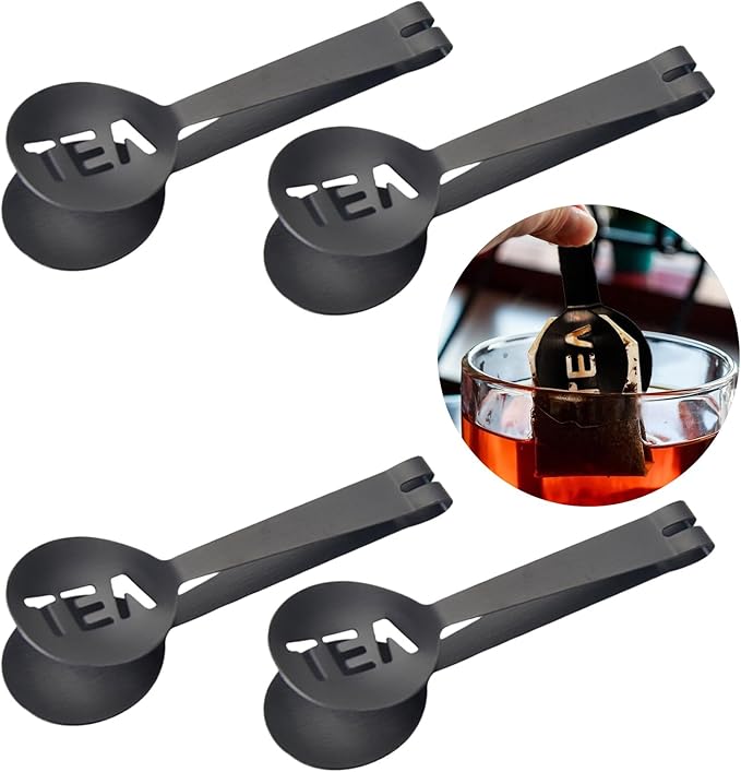 4Pcs Gray Tea Bag Squeezer, Stainless Steel Clip On Strainer, Tea Spoon Tongs by CCDANSIYUCR