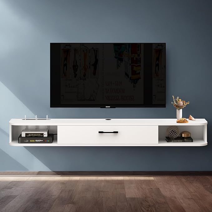 Floating TV Unit, 47'' Wall Mounted TV Cabinet, Floating Shelves with...