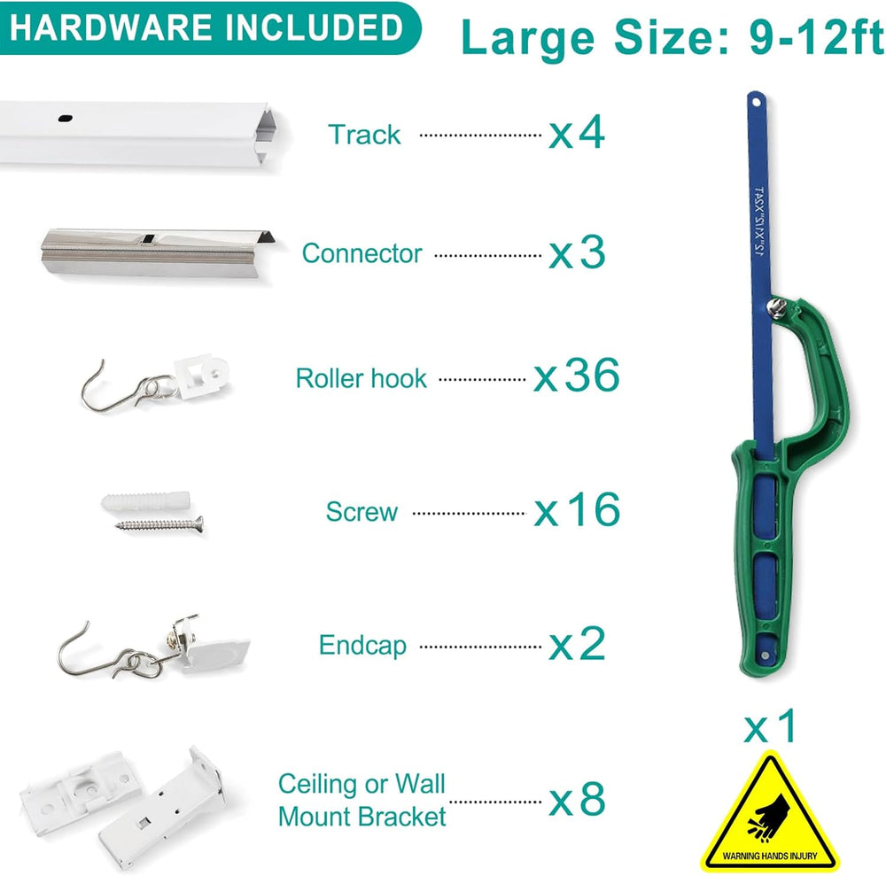 ChadMade Aluminum Ceiling Curtain Track Set with Hooks, 9ft - 12ft Adjustable...
