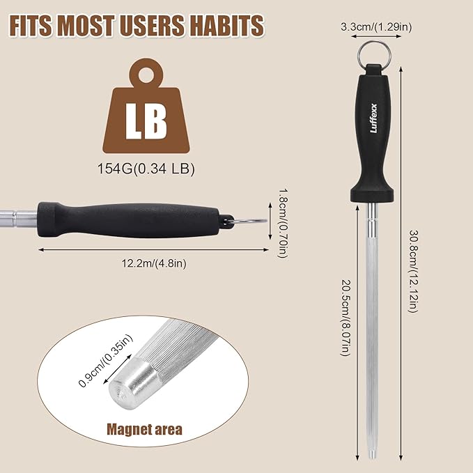 Professional 12-Inch Knife Sharpening Rod, High-Carbon honing rod to Sharpen - Image 7