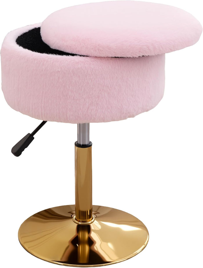 Pink Swivel Vanity Stool With Storage Vanity Chair Gold Base Ottoman