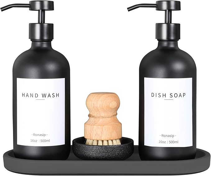 Ronasip Set of 5 Kitchen Soap Dispenser Set 16 Oz Glass Hand Dish Soap Dispenser by Unknown