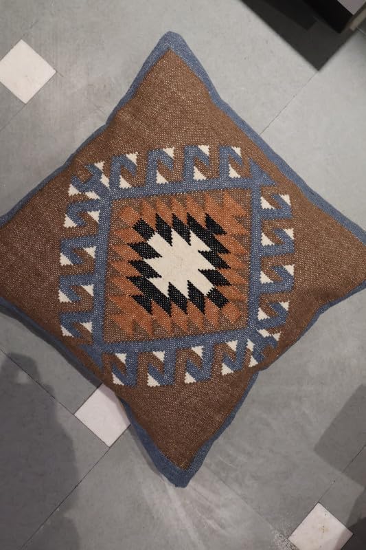 Handmade 100% Wool Kilim Pillow Cover – 18x18 Inches, Durable Indian Cushion ...
