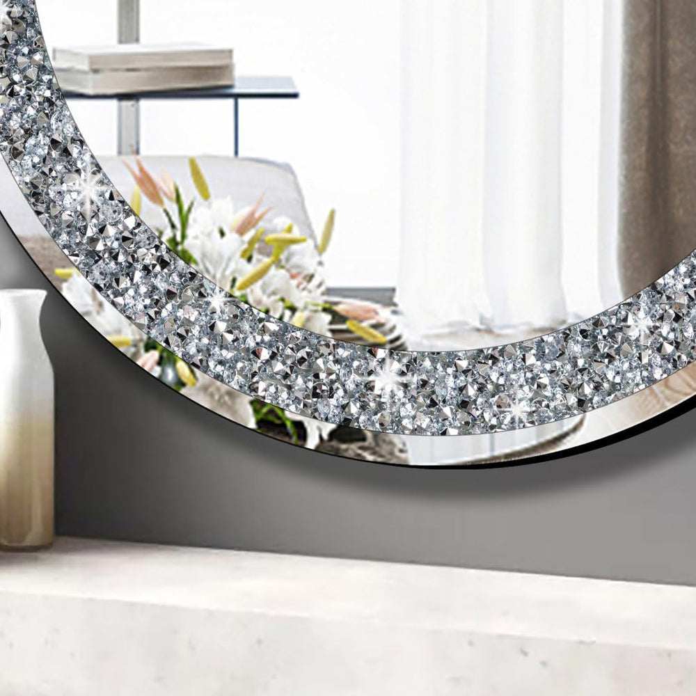 QMDECOR Round Wall Mirror 28x28 inch Crystal Crush Diamond Decor for Home Dec...