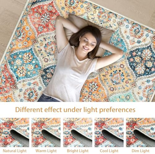 ROYHOME 9x12 Area Rug Large Moroccan Trellis Machine Washable Rug, Cream