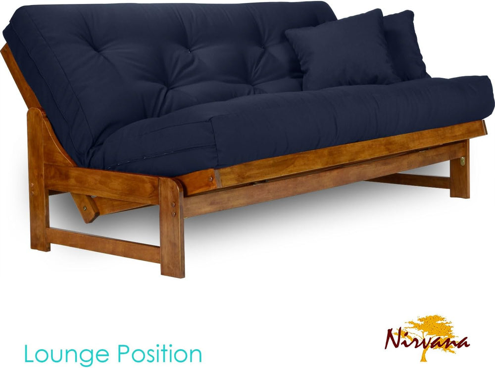 Arden Futon Set - Queen Size, Frame, 8" Mattress, Twill Navy Blue Cover