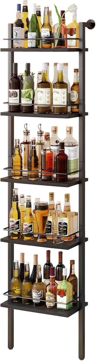 YMYNY 5-Tier Wall Mounted Floating Wine Rack 16.93x7.87x69.68 Black HWR001B