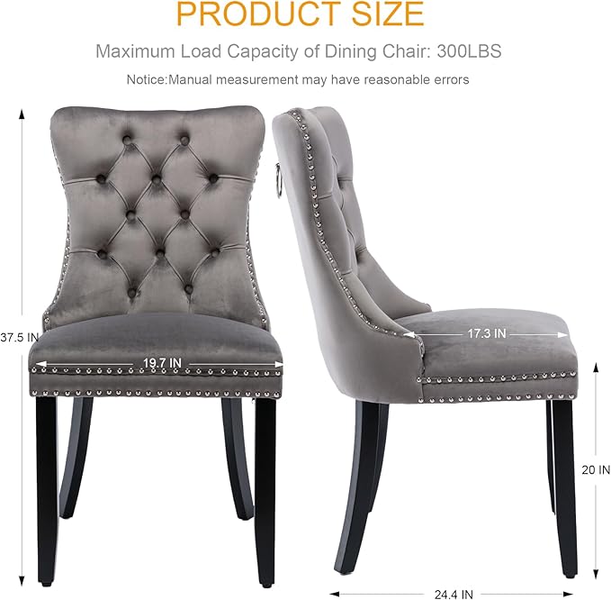 Velvet Dining Chairs Set of 6, Tufted Upholstered Dining Room Chairs with Bac...