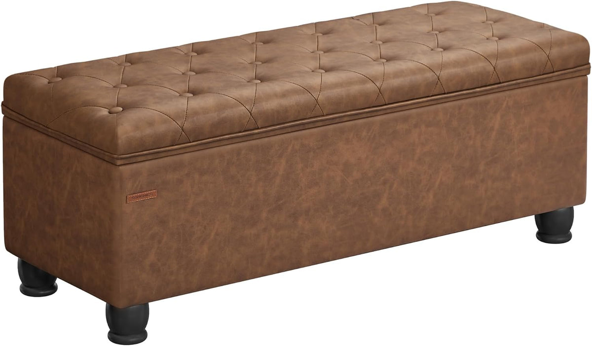 SONGMICS Storage Ottoman, 46.5 Inches Long Bed End Stool, Solid Wood Legs