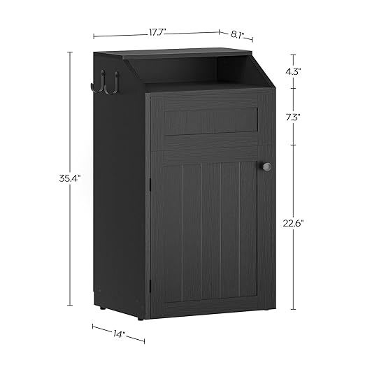 YATINEY Trash Cabinet, Freestanding Trash Can Cabinet, Wooden Recycling - Image 3
