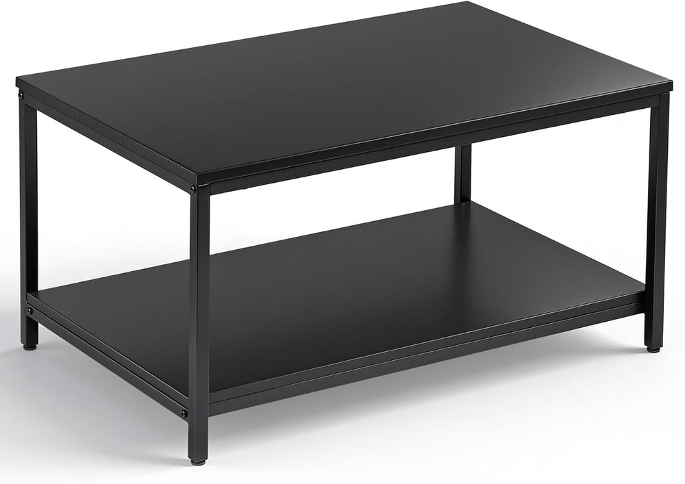 SUPER DEAL 2-Tier Industrial Coffee Table with Storage Shelf for Small Apartm...