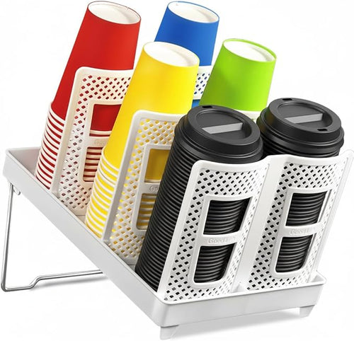 6-Slot Paper Cup and Lid Holder, Disposable Coffee Cup Dispenser, Upright Paper by Wymulot