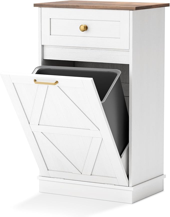 YESHOMY Tilt Out Trash Cabinet, 10 Gallon Hidden Wooden Bin Cabinets, Laundry - Image 8