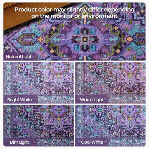 8x10 Purple and Turquoise Blue Vintage Boho Oriental Soft Washable Area Rug