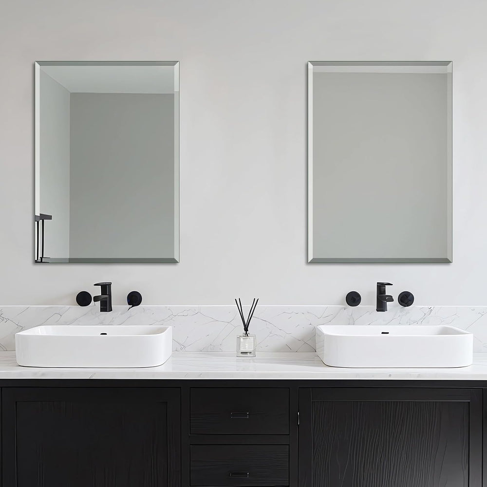 Frameless Wall Mirror Beveled Edge 28” x 20“ Bathroom Mirror for Over Sink