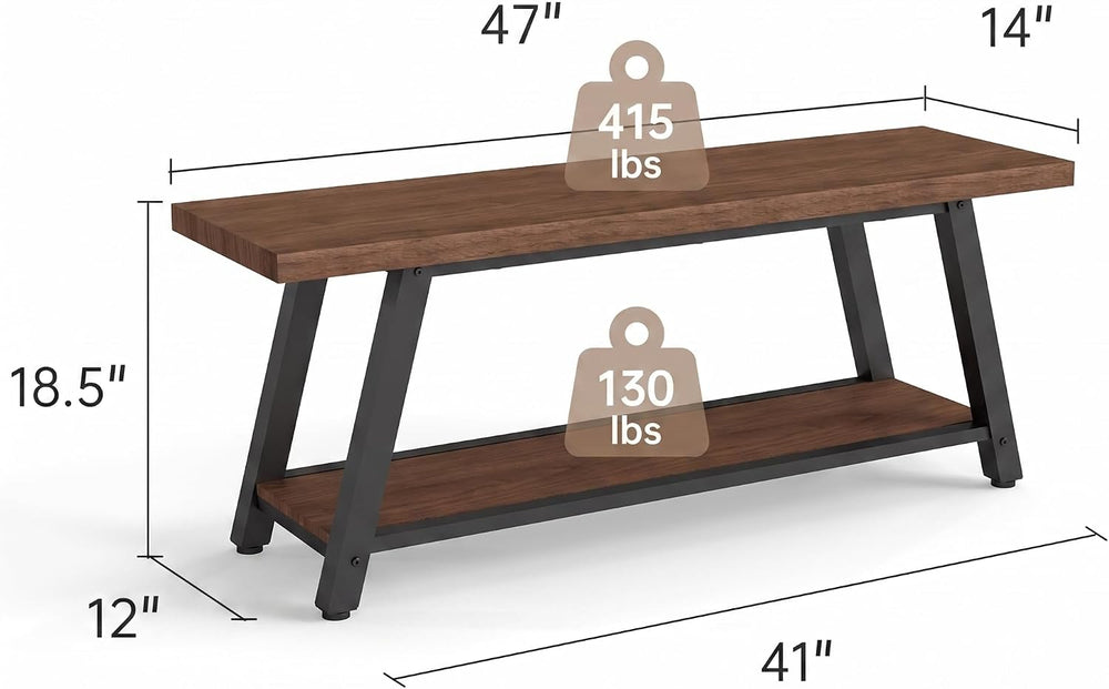 47" Farmhouse Entryway&End of Bed Wood Bench,Walnut