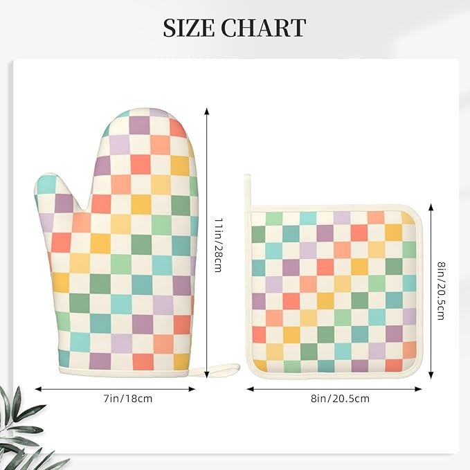 Vintage Checkered Silicone Oven Mitts Pan Mats Set of 2, Heat Resistant Gloves - Image 3