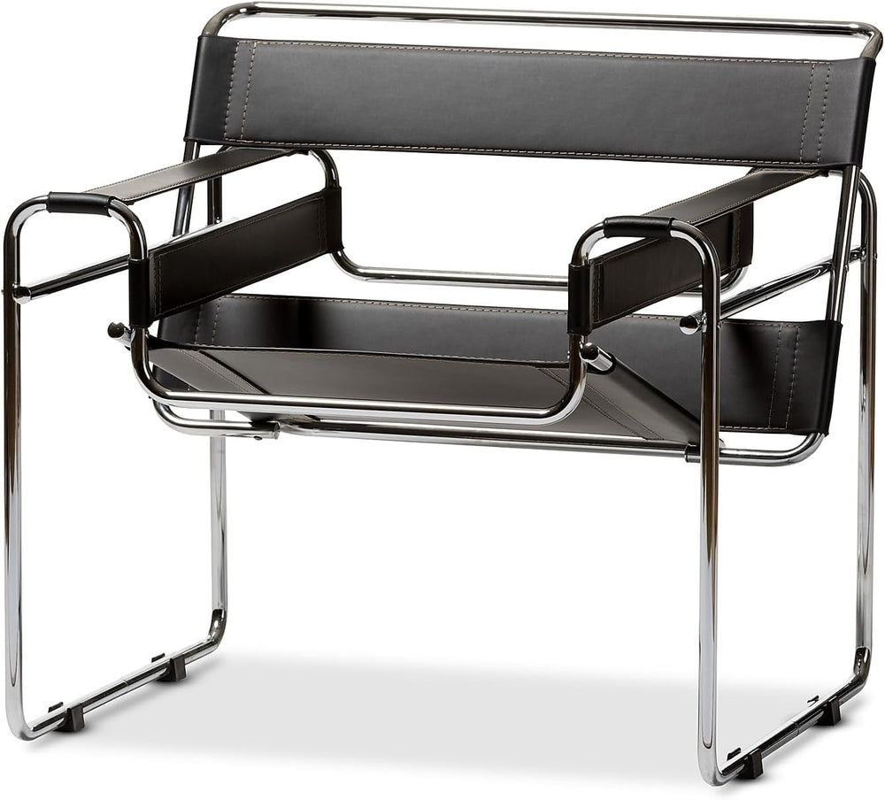 Baxton Studio Wassily Style Mid Centry Modern Accent Chair,Steel Frame and Fa...